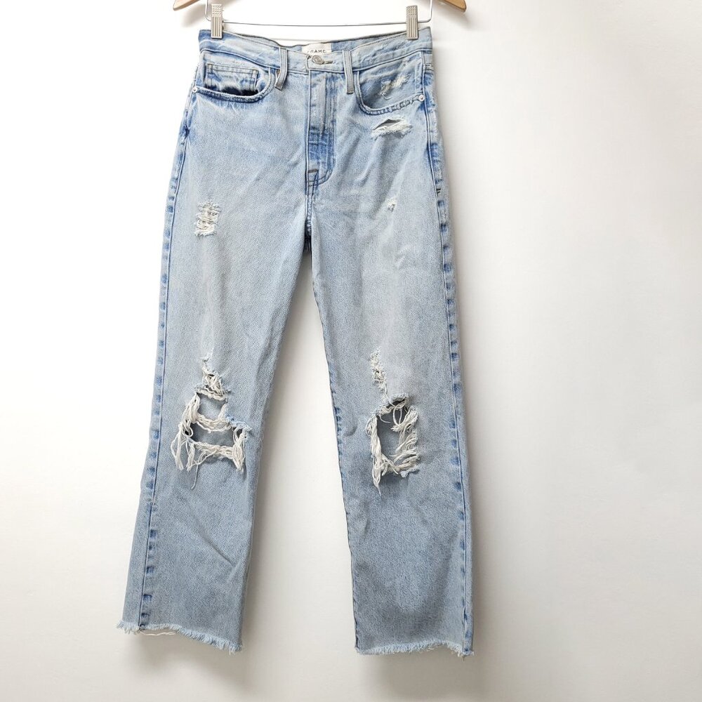Frame Womens Le Jane Crop Jeans High Rise Distressed Zip Fly Light Wash Size 27